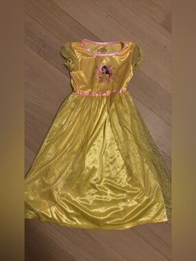 Disney Belle Yellow Princess Glitter Dress with Pink Trim